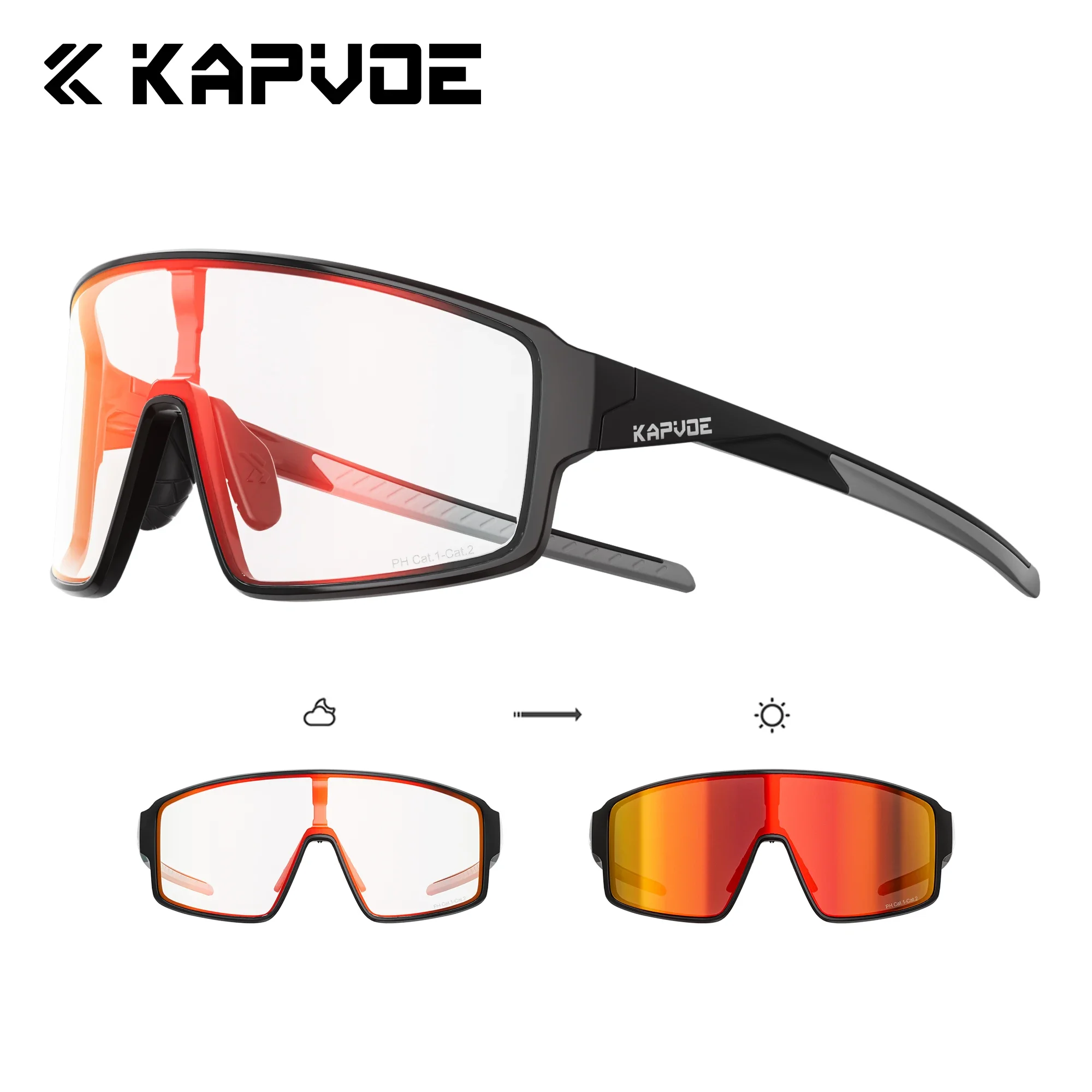 Kapvoe Photochrome Wanderbrille, Fahrradsonnenbrille für Herren und Damen, Rennrad-, MTB- und Mountainbike-Brille, Fahrradbrille, Laufbrille