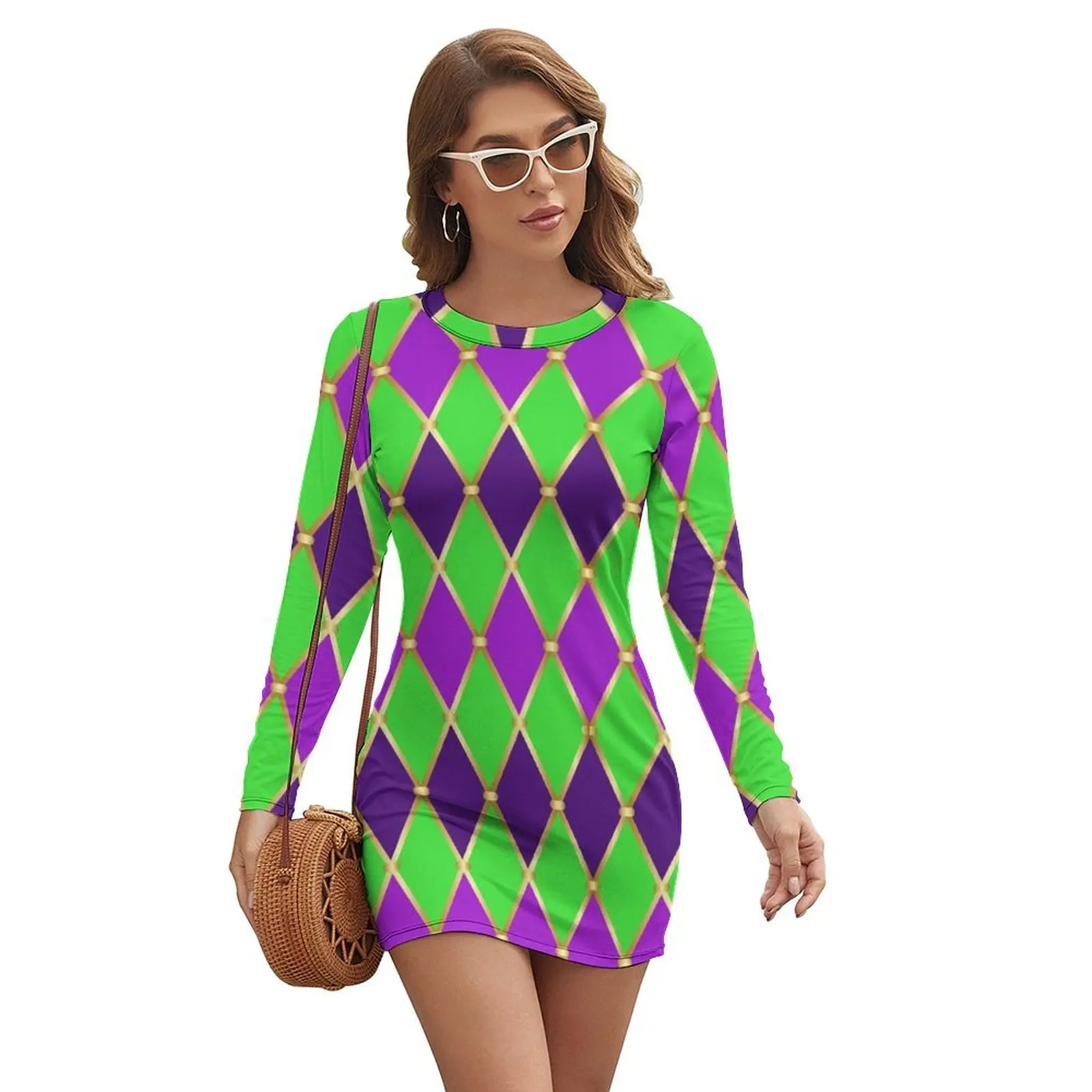 

Harlequin Mardi Gras Long-sleeved Dress summer dresses for women 2024 Party dresses women's summer dress 2024