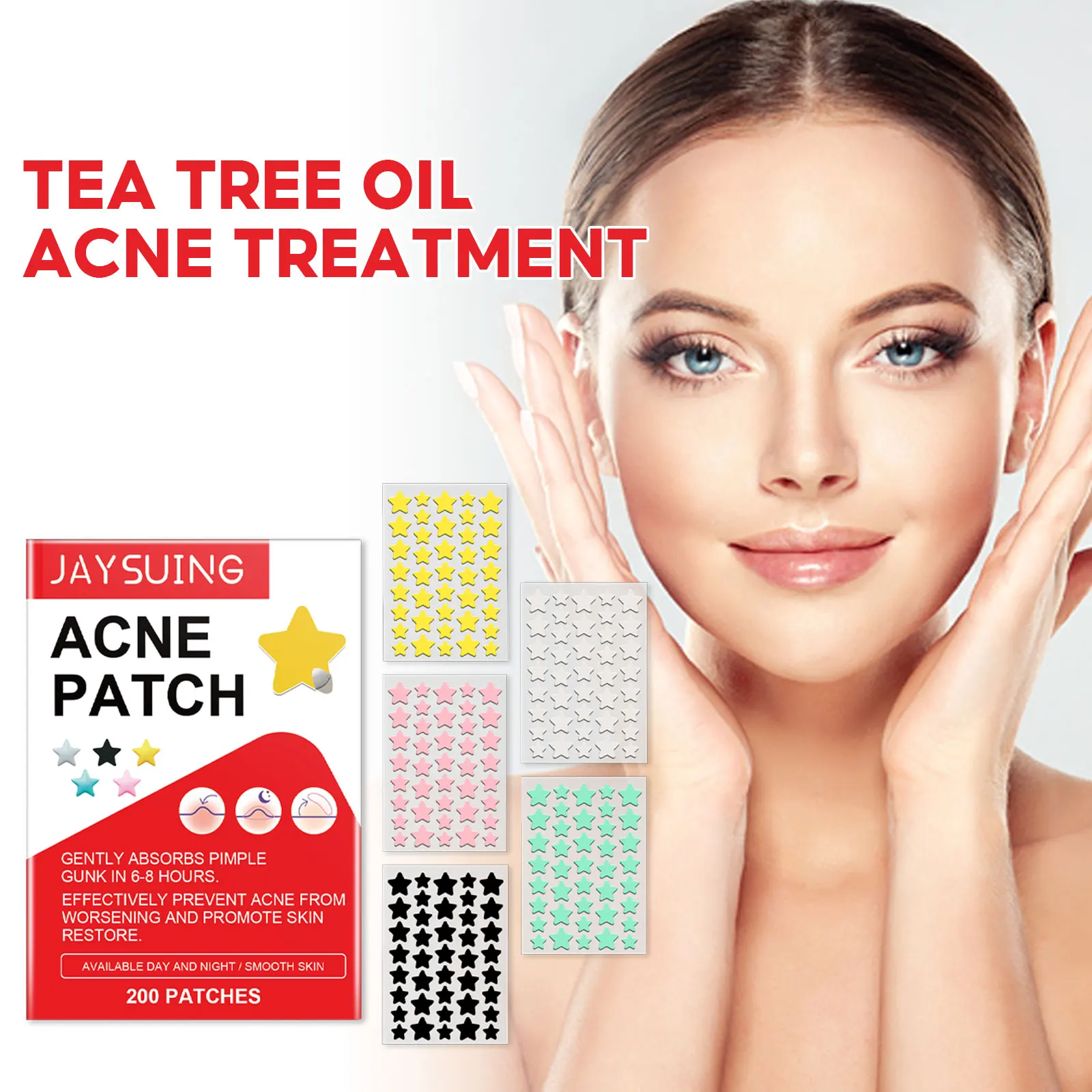 

Jaysuing Acne Pimple Patch Hydrocolloid Patch Tea Tree Improve Whitehead Blemish Spot Facial Mask Acne Healing Absorbing Sticker