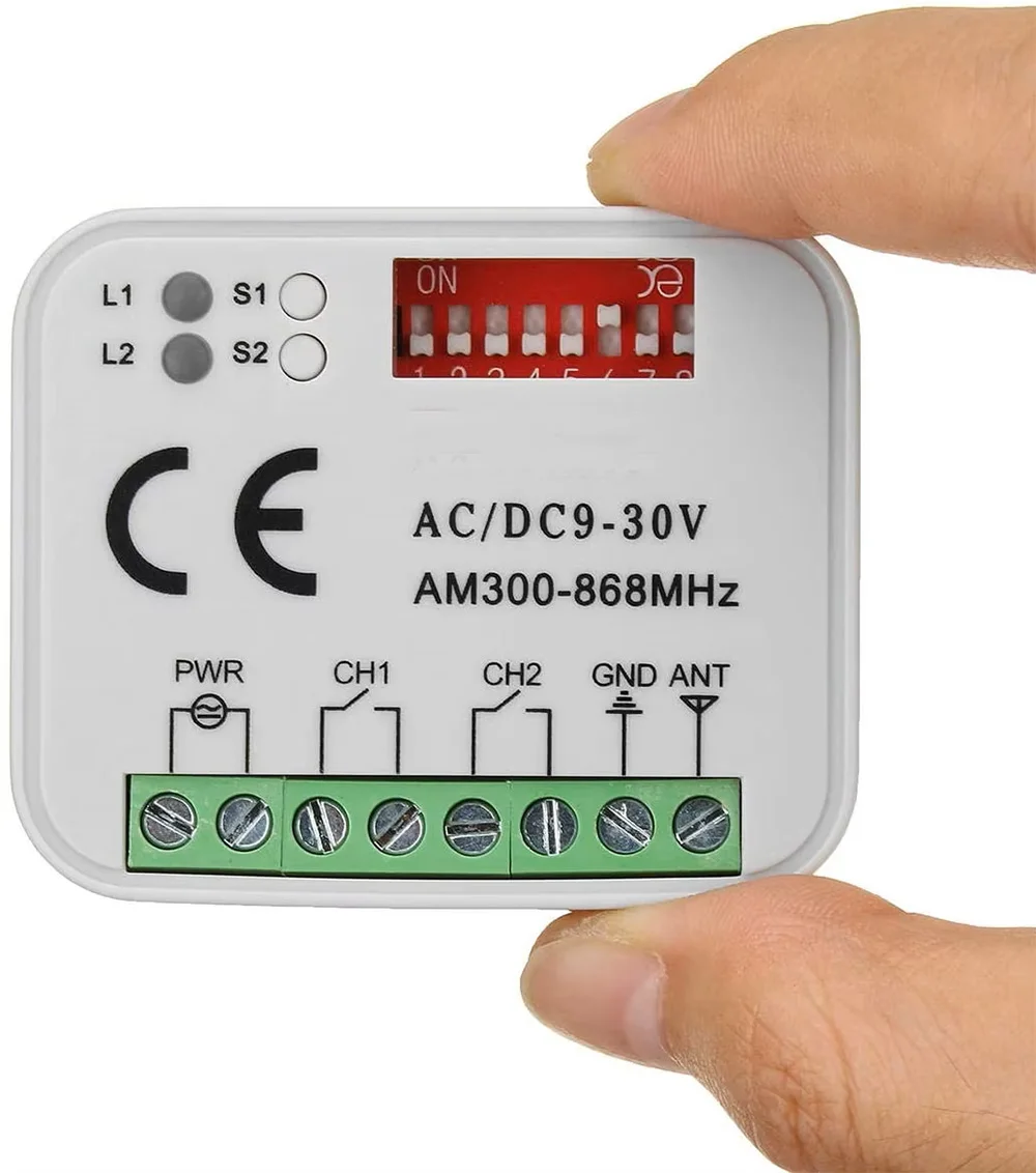 Universal Garage Door Remote Control Receiver 2 CH Controller Switch For 433 868 MHz Transmitter Frequency 300-900MHz