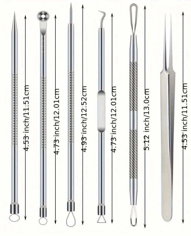 ​6Pcs Stainless Steel Blackhead Remover Tools Comedone Extractor Tweezers Kit for Acne Blemish Facial Skin Care Precision Set​