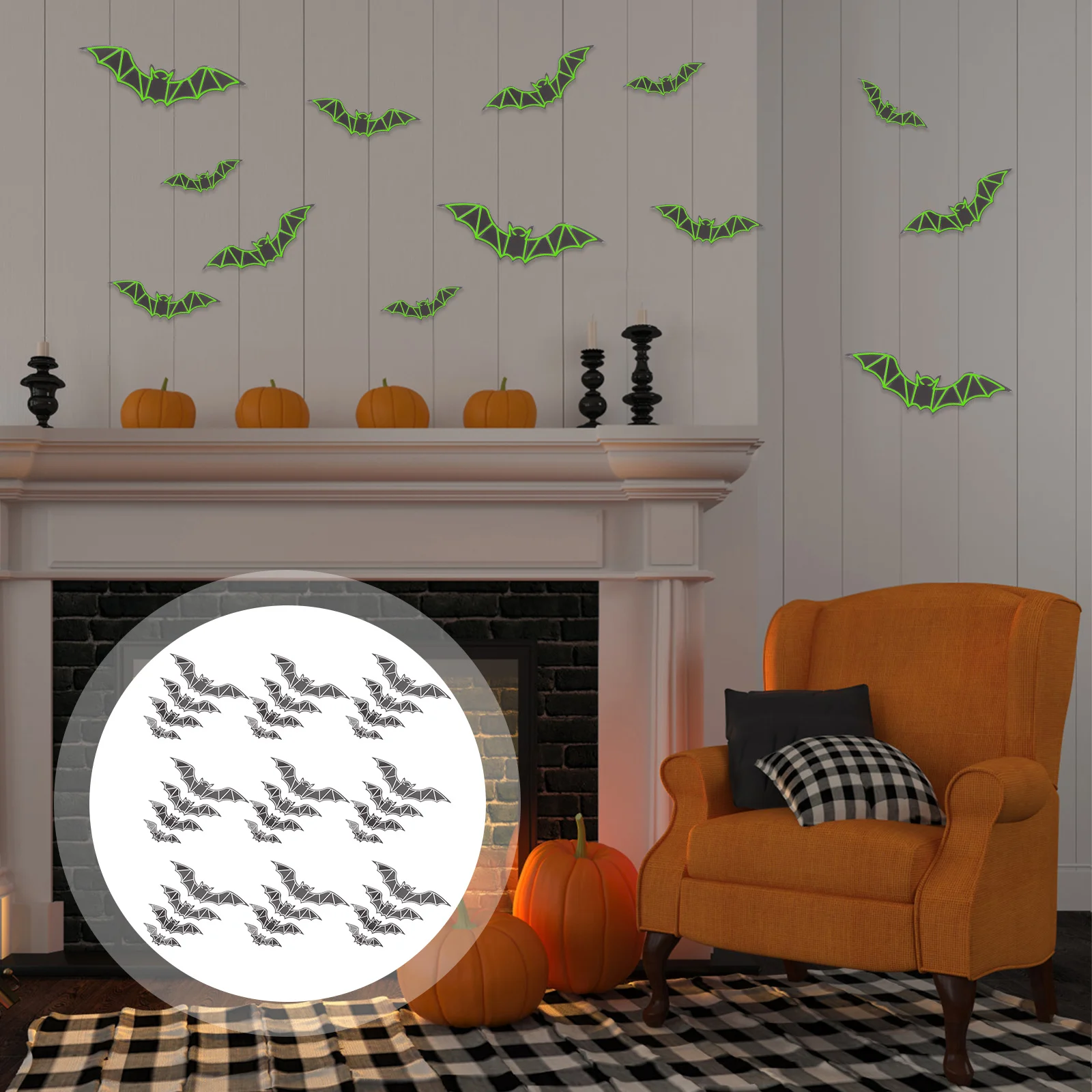 

60Pcs Fluorescent Bat Wall Stickers Halloween 3D Bats Decals Party Decoration Night Glow Festival Sticker Halloween Sticker