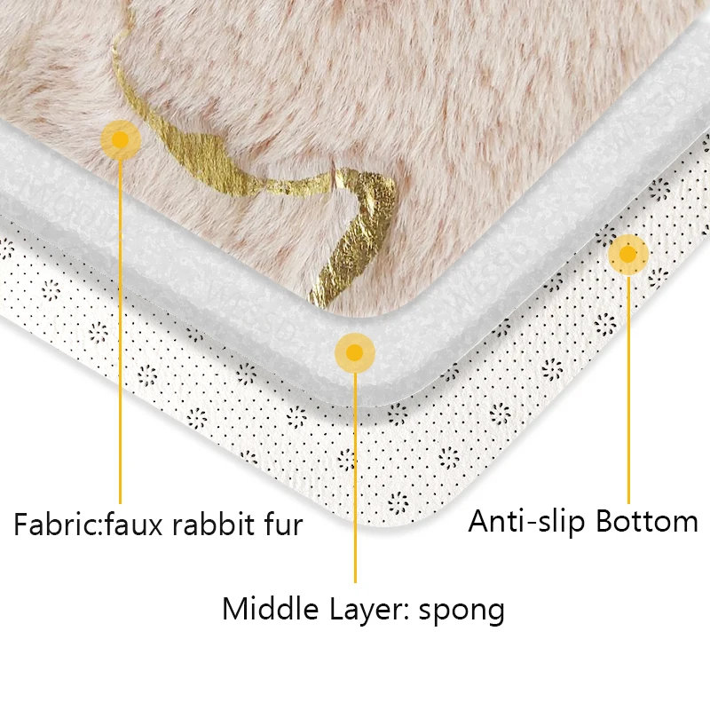 Faux Rabbit Fur Rug Soft Fluffy Mats Bedroom Golden Marble Carpets Living Room Decoration Luxury Bedside Rug Kids Carpet Room