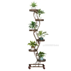 Fashion Wrought Iron Flower Stand, Multilayer with Wheels, Space-saving Living Room Plant Tray, Balcony Flower Pot Stand