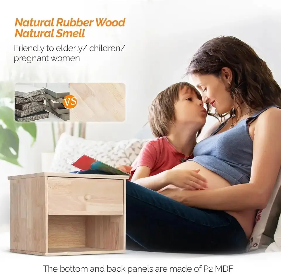 Solid Nature Wooden Nightstand, gavetas para quarto, 2 PCs/Set