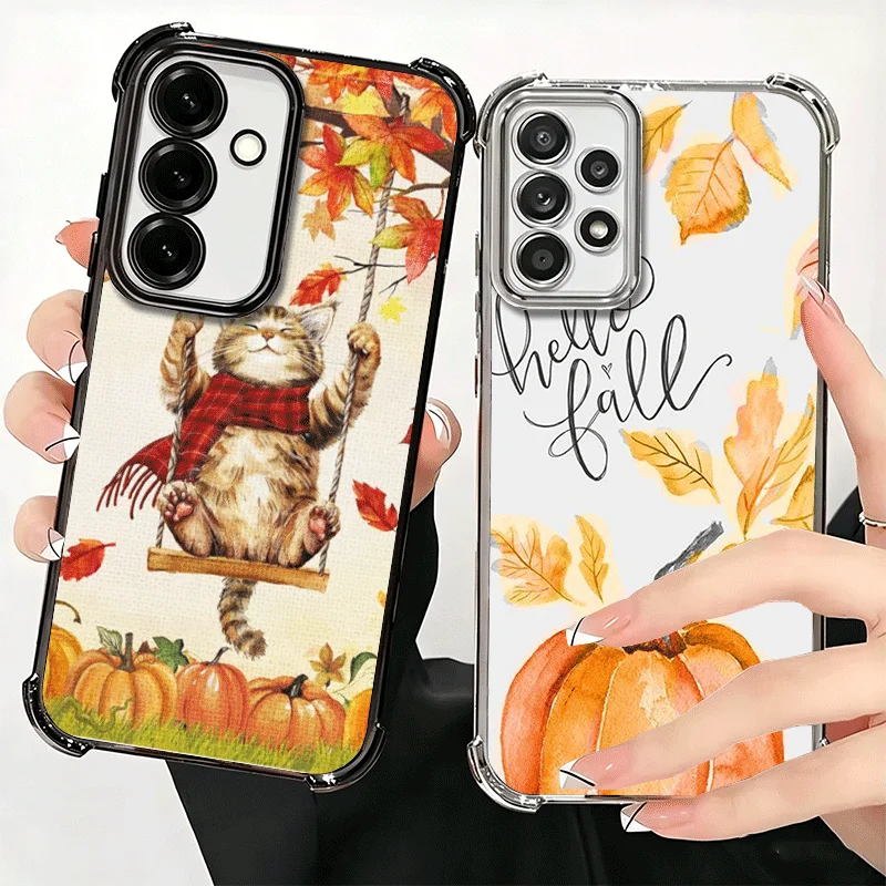 Pumpkin Happy Fall Autumn Plating Phone Case For Samsung A17 A57 A27 A37 A16 A56 A26 A36 A15 A55 A25 A35 A14 A54 A24 A34 A13 A53