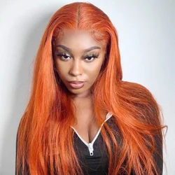 Lumiere Ginger Orange Straight 13x4 Transparent Lace Frontal Wigs Human Hair For Women Ginger Wig Human Hair Natural Hairline