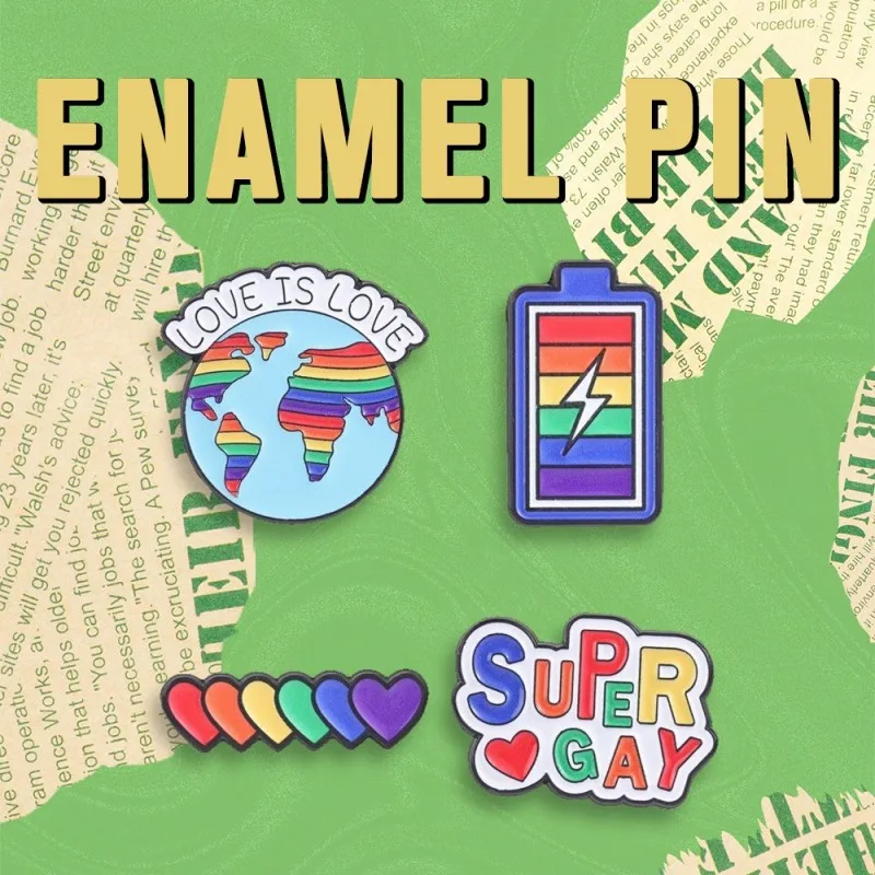 Regenbogen-Pride-Emaille-Pin „Love Is Love“ Welt-Herz Batterie Ansteckbrosche Abzeichen Rucksack Kleidungsdekoration Gleichheit Schmuck Geschenk