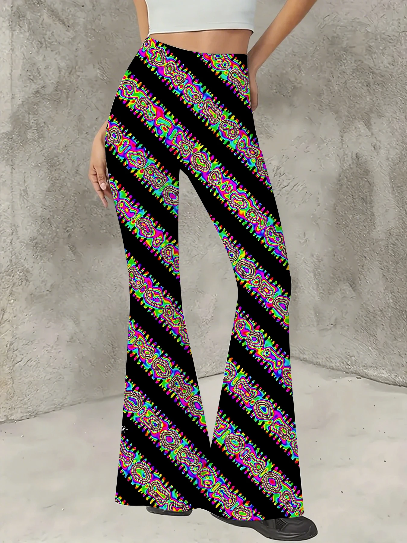 

Women's Printed Flare Pants Y2K High Waist Bell Bottom Trousers Streetwear
