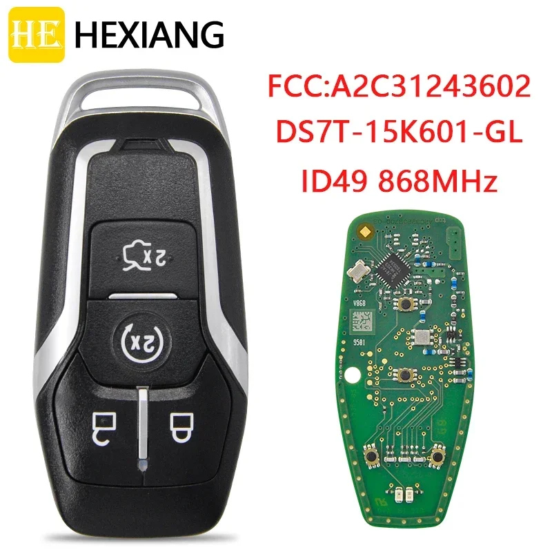 HE Xiang Car Remote Key For Ford Mustang 2015+ DS7T-15K601-GL 868MHz ID49 Chip FCCID A2C31243602 Original Keyless Entry Card