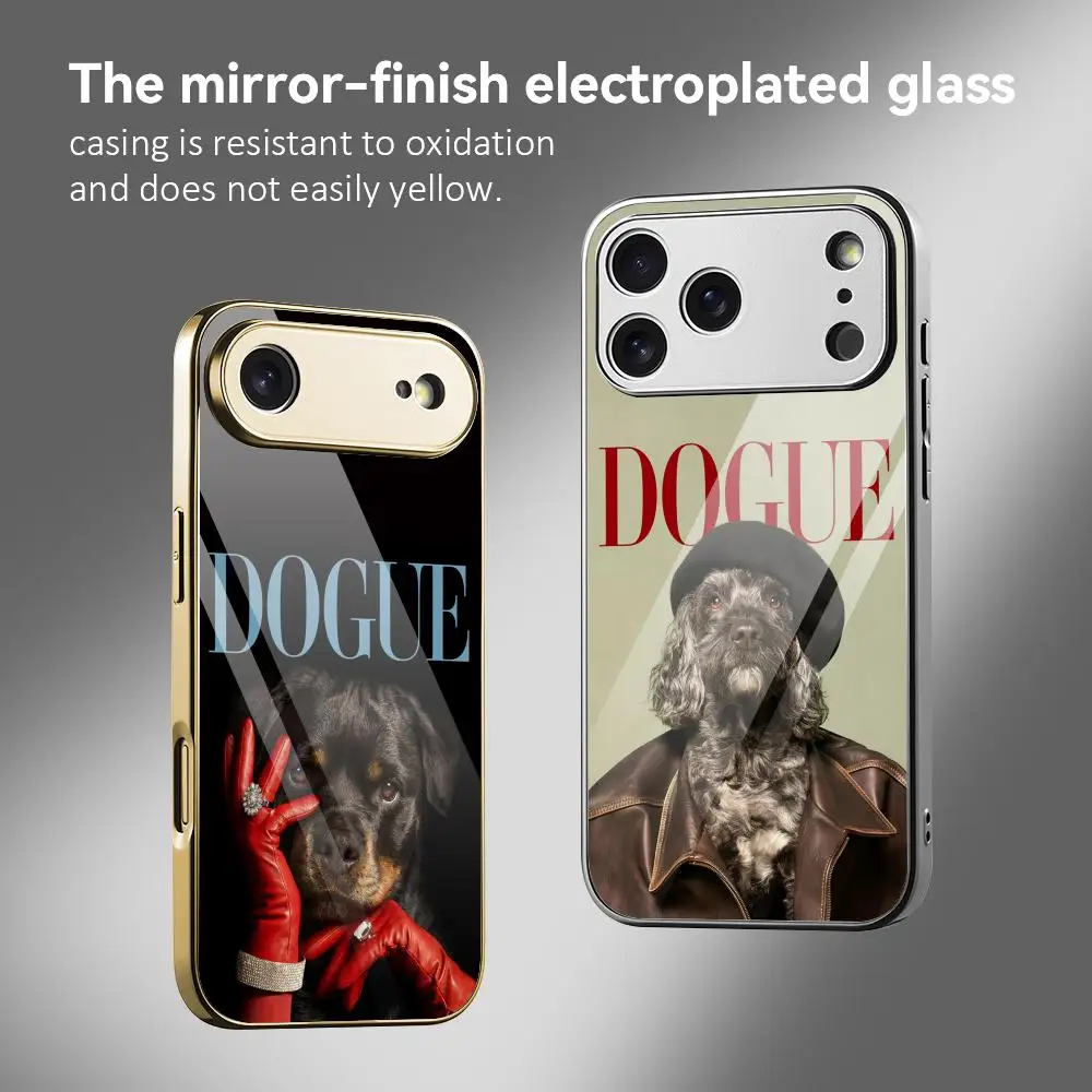 Capa de Celular Estética Dogue para iPhone 17 16 15 14 13 12 Pro Max Plus, Capa Antichoque com Bumper de Metal Eletrogalvanizado