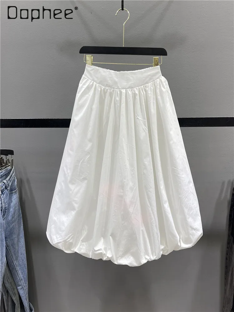 

Korean Fashion Bud Long Skirt A Line High Waist Lantern Skirt Loose Casual Solid Flowy Balloon Midi Skirt 2024 Spring Summer New