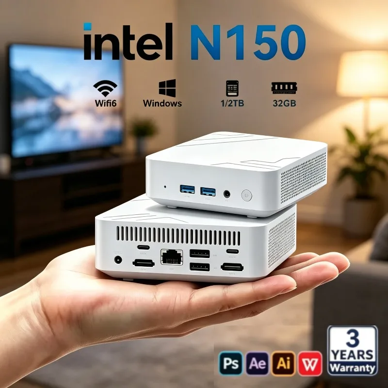 NEW Portable Mini PC Intel Core N150 1TB/2TB SSD, 16GB RAM, Versatile Ports for Gaming, Office Study High Speed Office PC