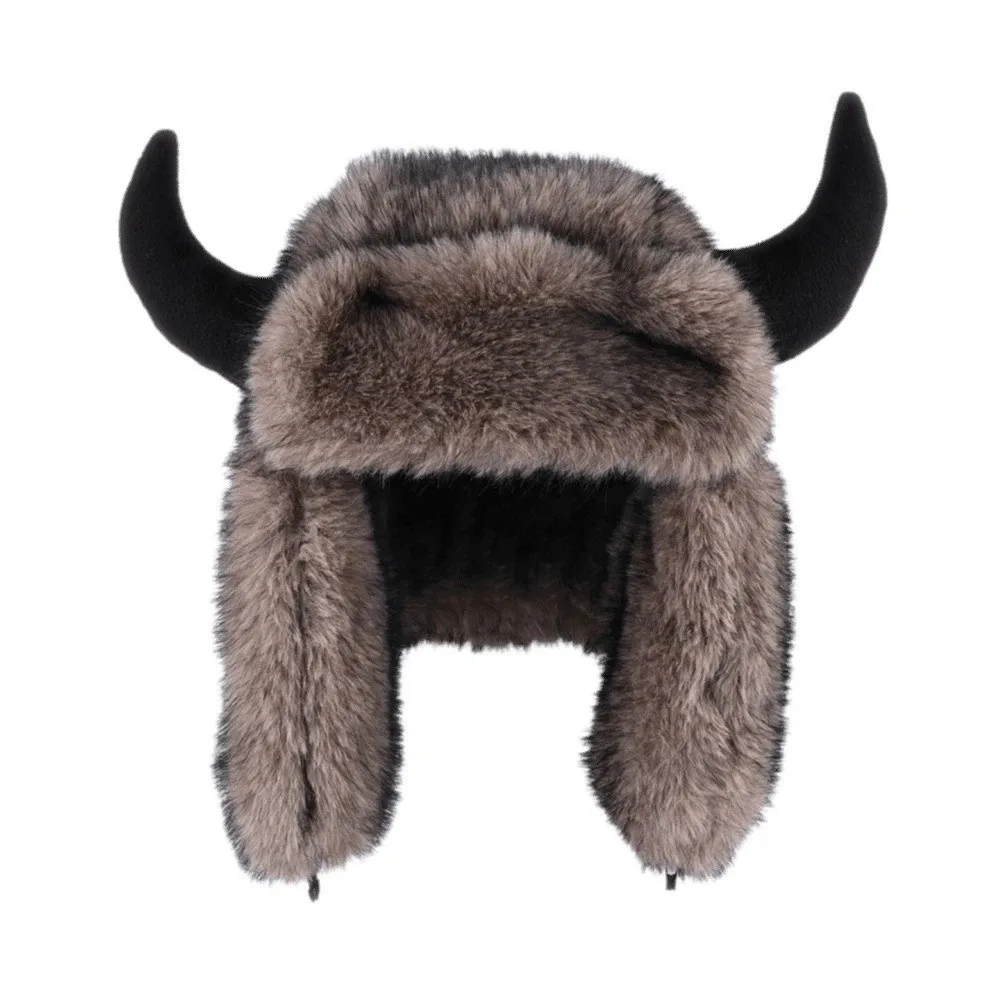 Mink Texture Faux Fur Hat Thickened Lining Windproof Fabric Winter Trapper Caps Unisex Style Adjustable Strap Ear Flap Headwear
