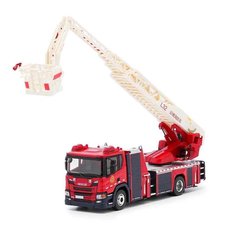 MASSDI Diecast 1:64 Scale L32 Ladder Fire Engine Alloy Car Model Collection Souvenir Static Display Ornaments Gift