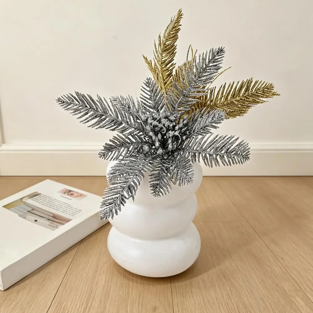 Sparkling Christmas Greenery Multi-layer Leaf Decoration Christmas Glitter Tree Filler Branches Artificial Pine for Holiday