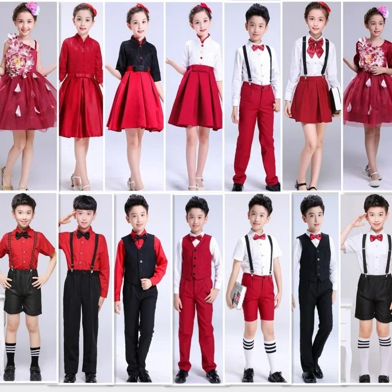 

New Year's Day Children's Choir Dress Primary School Recitation Performance Kindergarten Host Long Short Sleeve Dress Winter Set