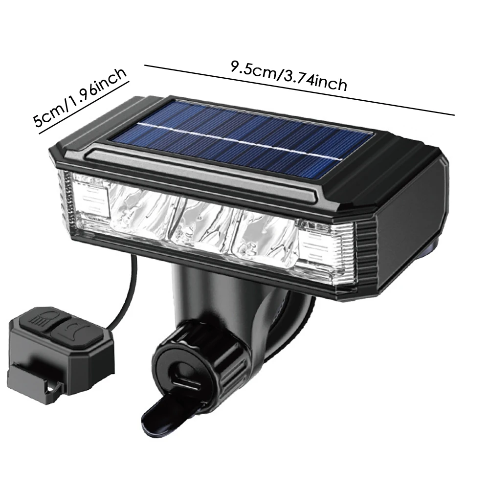 Solar Bicycle Light with Horn USB Rechargeable MTB Road Bike, Waterproof LCD Display Front Lamp Flashlight Bicycle Light 2000mAh