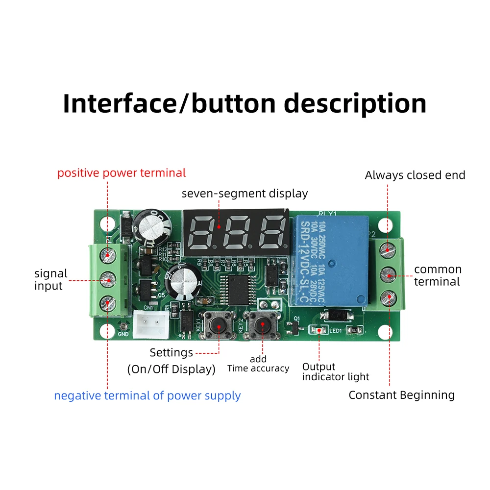 DC 5V/12V/24V Zeitrelais-Trigger Countdown-Timer LED-Anzeige mit Tastensteuerung – Detail 8