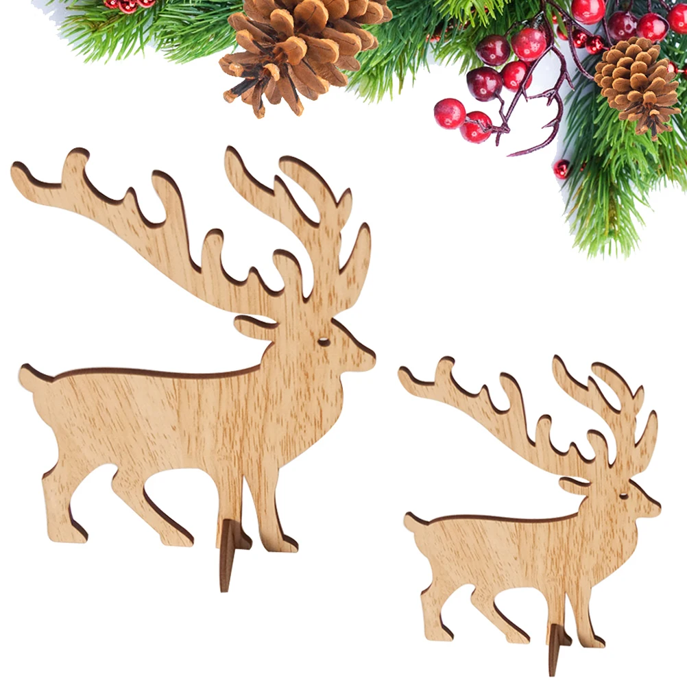 

6 Pcs Xmas Table Ornament Elk Ornaments The Sign Wood Desktop Sculpture Man Reindeer Christmas Decoration Decorations