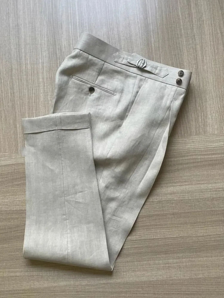 Picture 7: Men Thin Slim Fit Top Quality Beige White Linen Suits Matching Sets Spring Summer Comfortable Two Piece Set Casual Outfits 2025