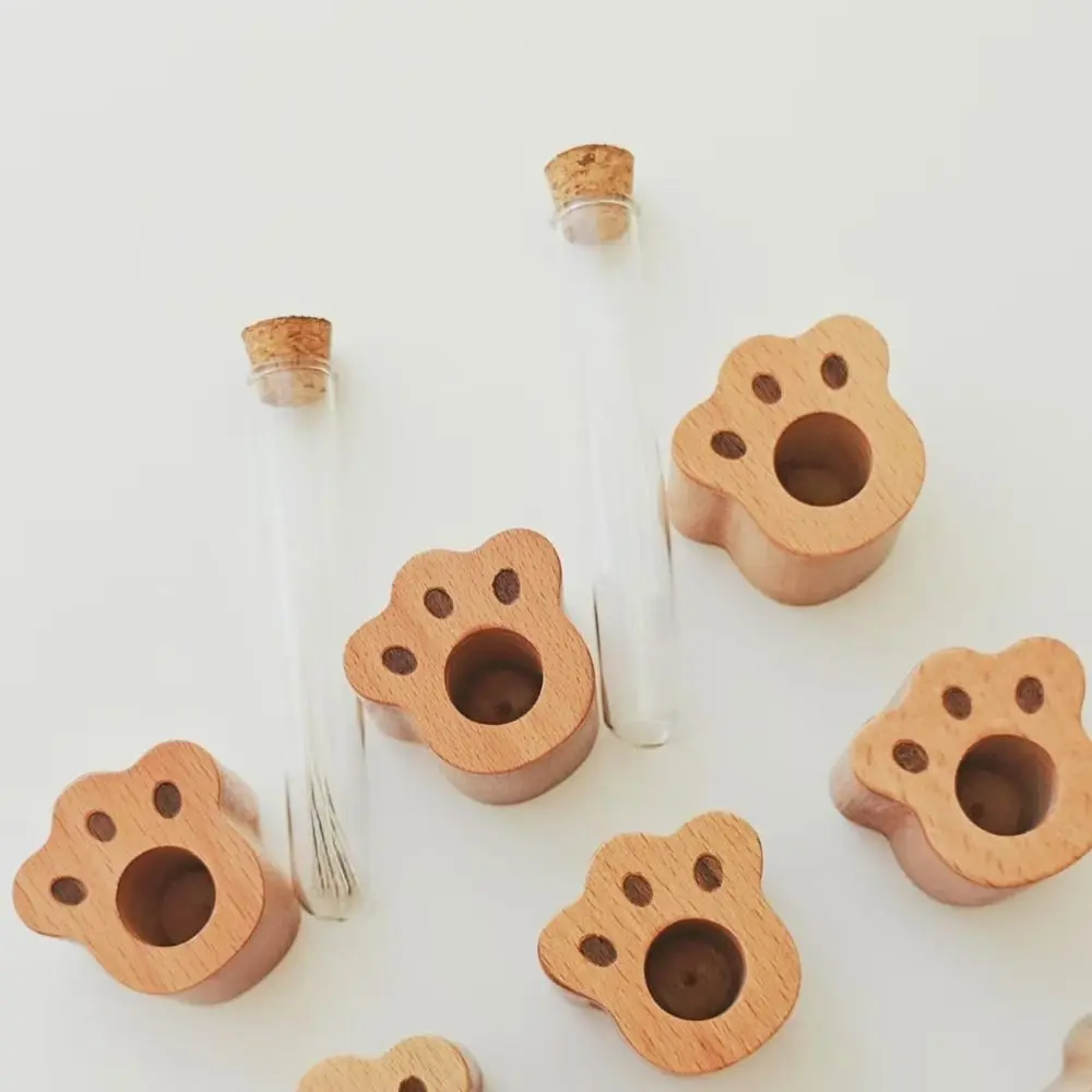 High-quality Wooden Base Cat Hair Holder Transparent Paw Shape Pet Memorial Gift Durable Compact Size Cat Hair Jar Bedside