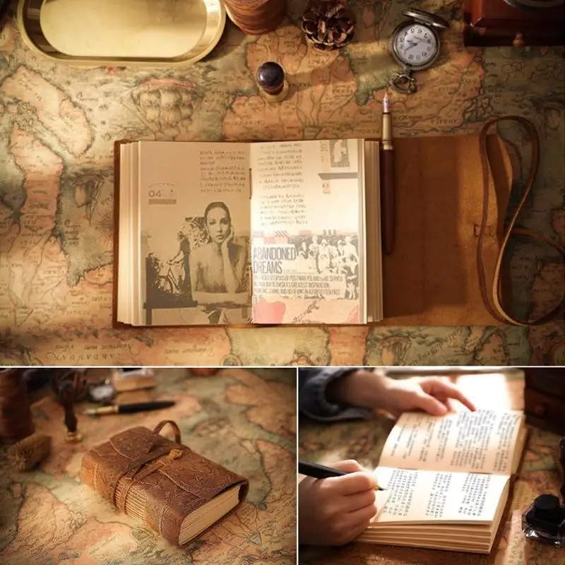 

Изысканный кожаный блокнот в стиле ретро, ​​старинный кожаный дневник ручной работы, альбом в кожаном переплете, тисненая