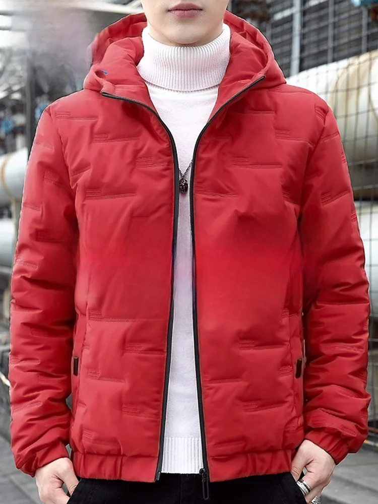 

Lightweight Padded Jaet Paul Lunar New Year Red Hooded Casual Loose Fit Polyester Fiber Urban Sle Men's Coat Warmth
