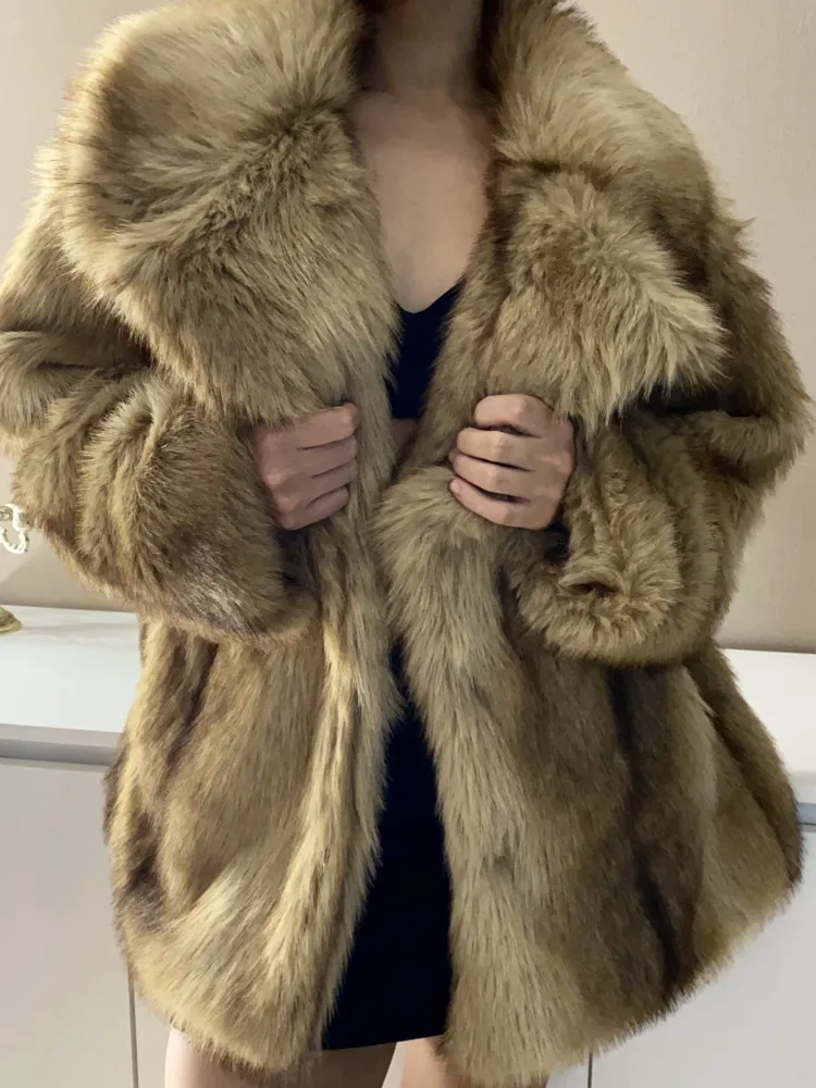 

BJTZ женская роскошная утолщенная шуба из искусственного меха, зимняя теплая куртка из искусственного меха, элегантная верхняя одежда, топ