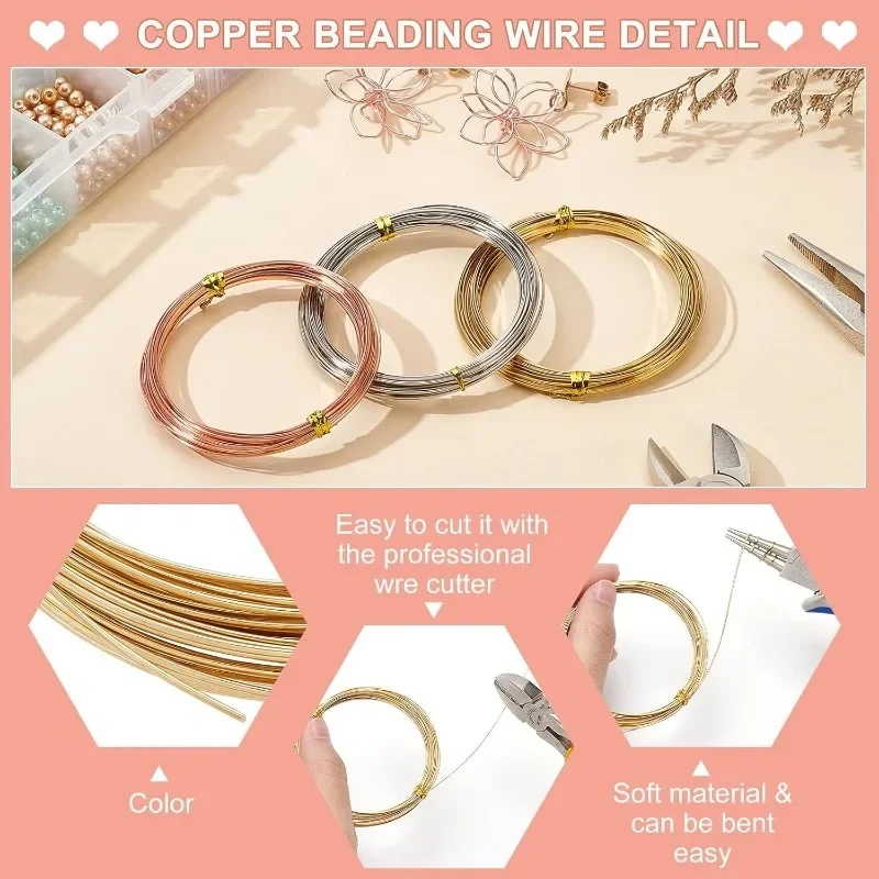 23 Gauge 20 Feet Half Round Copper Wire, 0.6mm Wide Bare Copper Beading Wire for Crafts Making Supplies