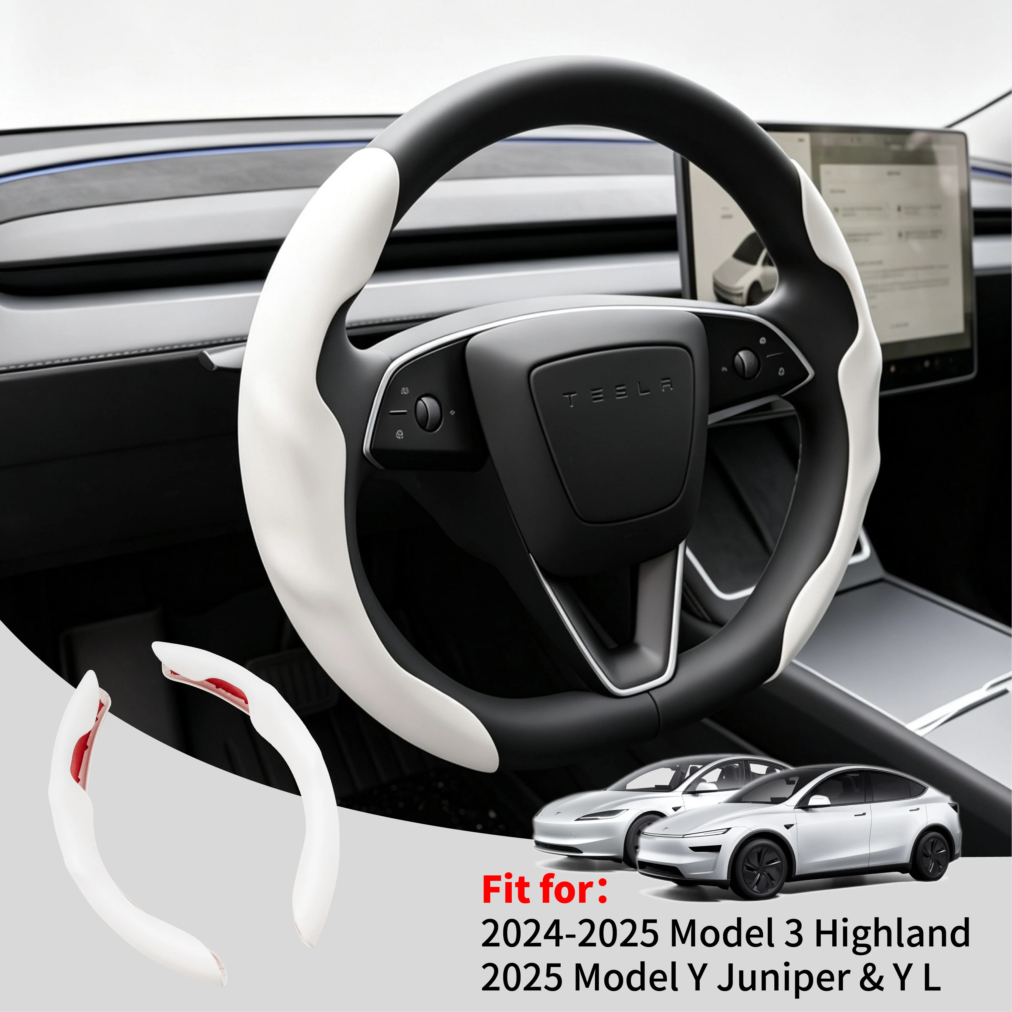 Housse de volant de protection blanche mate pour Tesla Model Y Juniper YL 2025-26 et Model 3 Highland 2024-26, accessoires de voiture
