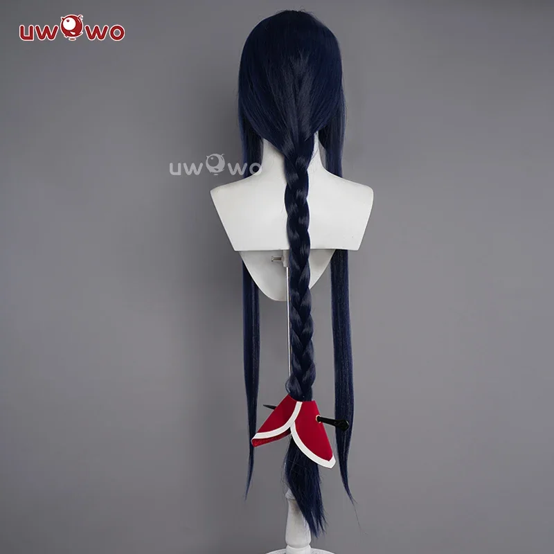 В НАЛИЧИИ UWOWO Ahri Косплей Парик Игра League of Legends/LOL: Ahri Wig Champion Косплей Парики Ahri Hair Темно-синие волосы 100 см Длинные Wi@0Z*