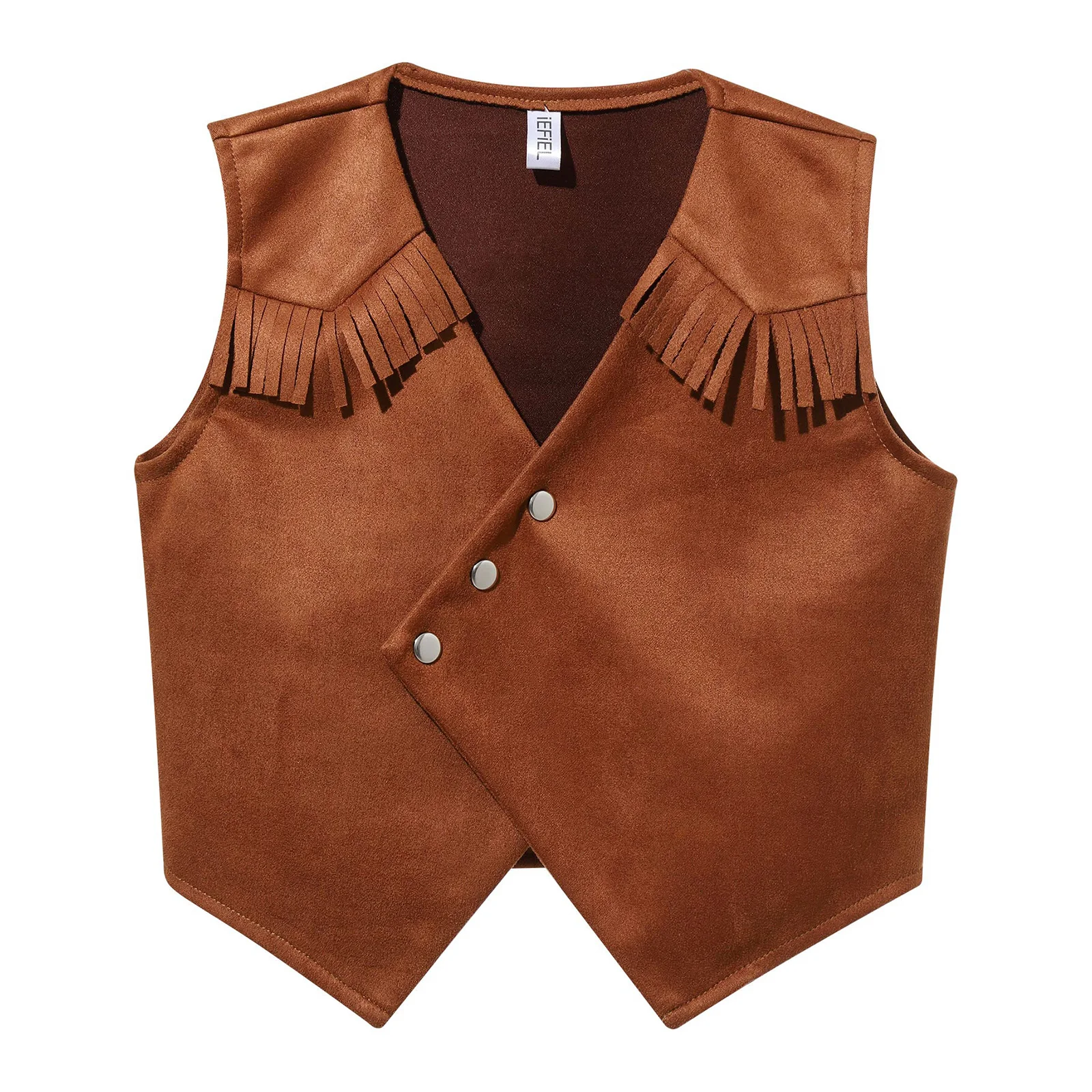 Western Cowboy Costume for Kids Halloween Cosplay Cowboy Cowgirl Dress Up Fringe Suede Leather Vest with Bandanna Hat Set