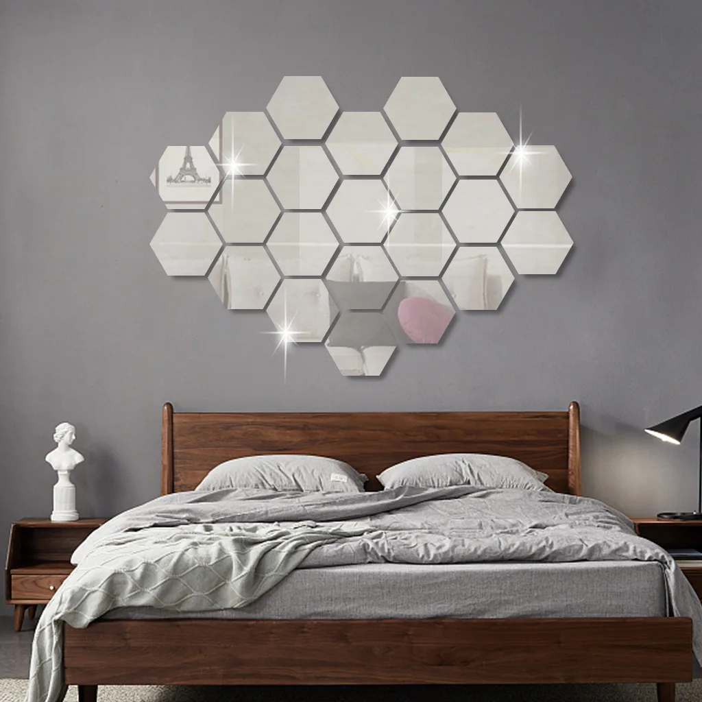3D Hexagon Mirror Wall Stickers DIY Wall Mirrors Sticker Removable Self Adhesive Aesthetic Mosaic Tiles Decals Home Decoration image 2
