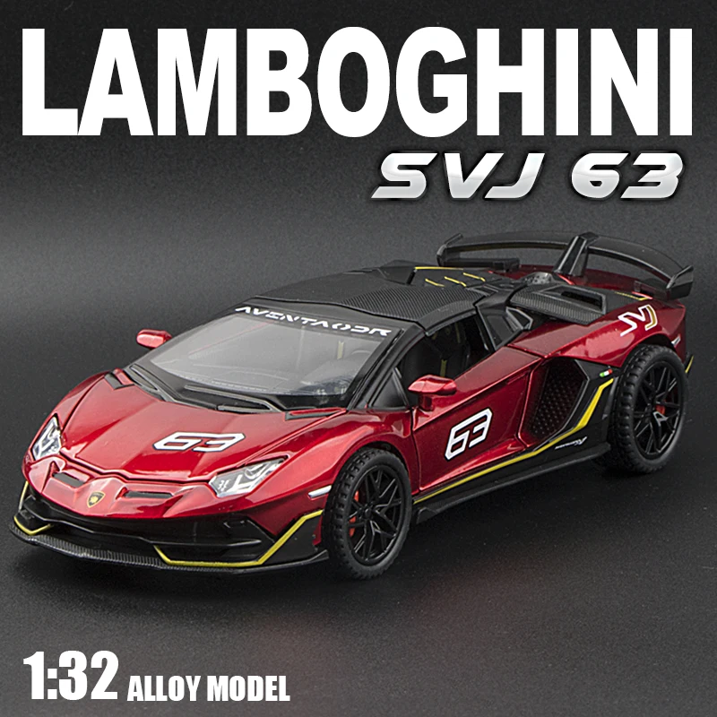 1/32スケール ランボルギーニ SVJ63 合金ダイキャスト クラシックカーモデル サウンドライト プルバック式 子供向けギフト コレクション おもちゃの車