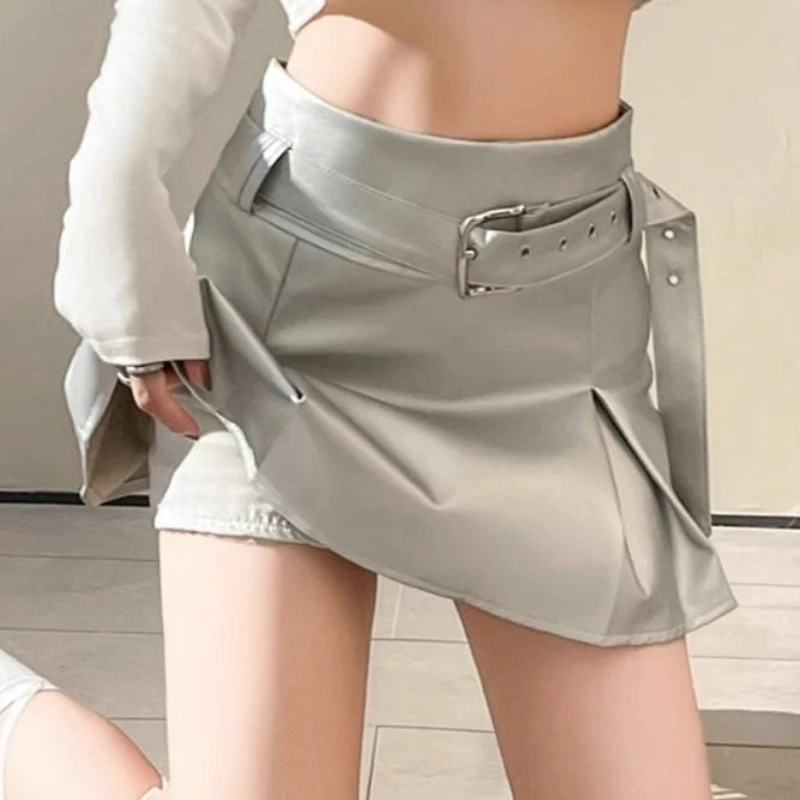 

Women's new high-waisted slim A-line anti-exposure silver hot girl PU leather skirt