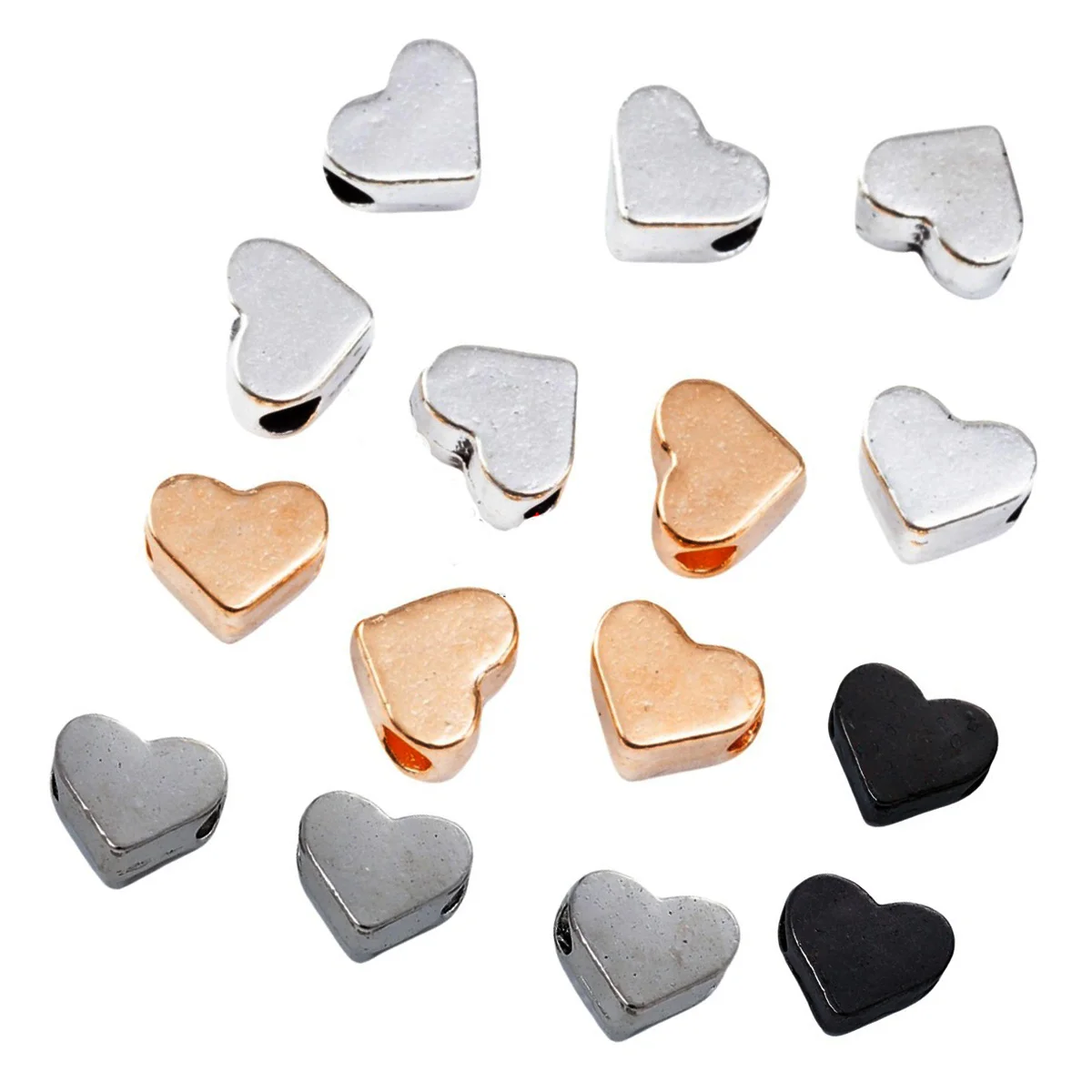 

Silver Gold Gunmetal Color Heart Love Valentine's Day Spacer Beads For Charm Bracelet Jewelry 6.5mm