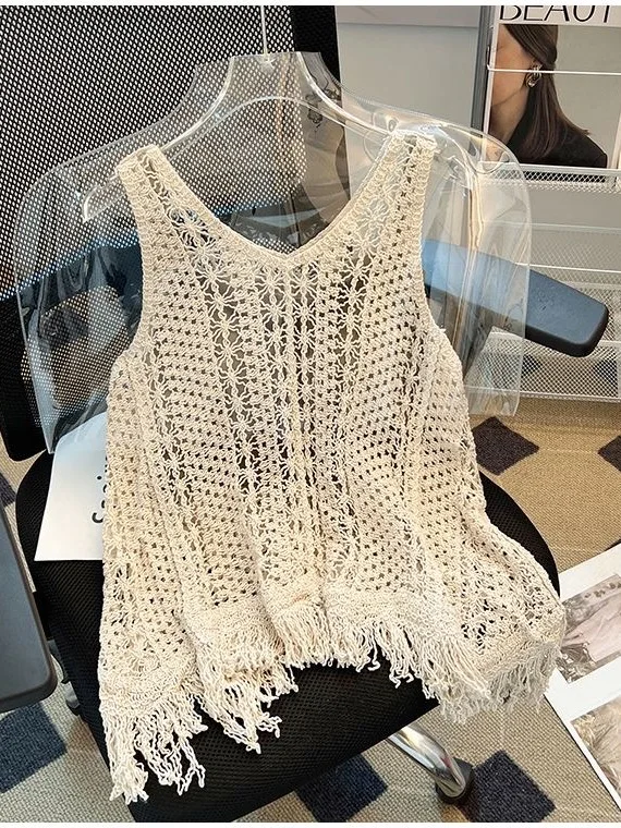 

Lace Trim Hollow out Loose Fit Svel Knitted ell Top Women's Faion Outerwear Chiffon Knitted Cover up Summer