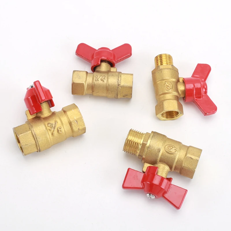 1/4＂3/8＂Brass Ball Valve Connector Butterfly Handle Female Male Thread Copper Water Gas Pipe Valve Pneumatic Air Pump Adapter