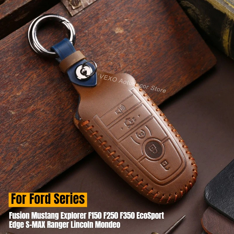 

Car Key Cover Leather for Ford Fusion Mustang Explorer F150 F250 F350 Edge S-MAX Ranger Mondeo Car Key Fob Keychain Vehicle Case