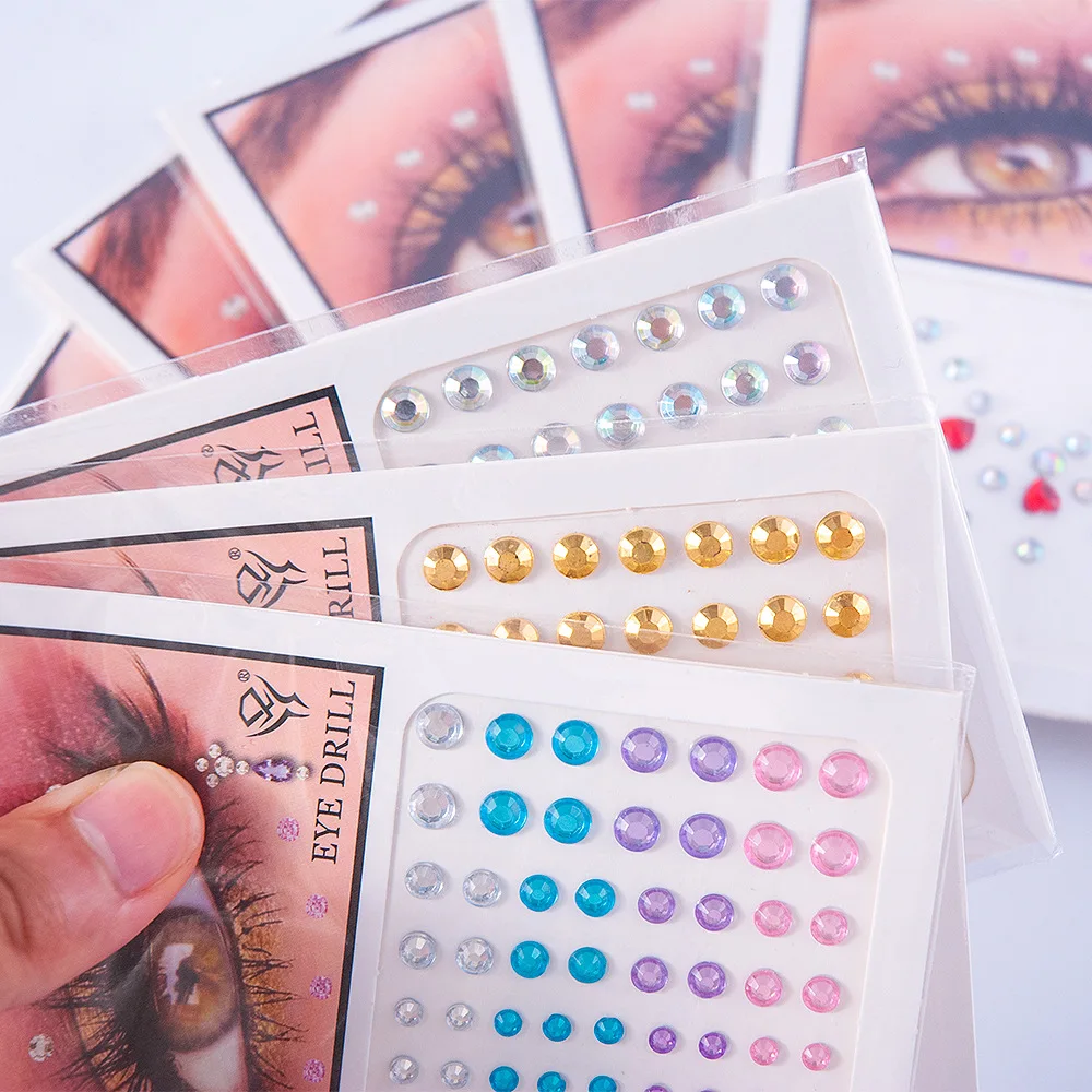 Popular 81 Pieces DIY Eyebrow Center Eye Forehead Facial Rhinestone Back Adhesive Acrylic Sticker Drill with Adhesive