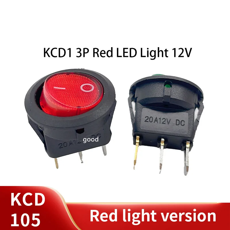 5PCS  KCD1 12V 220V LED illuminuted rocker switch 20A 12V push button switch Car button lights ON/OFF Round light Switch