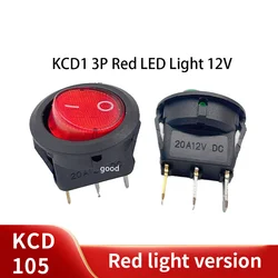 5PCS  KCD1 12V 220V LED illuminuted rocker switch 20A 12V push button switch Car button lights ON/OFF Round light Switch