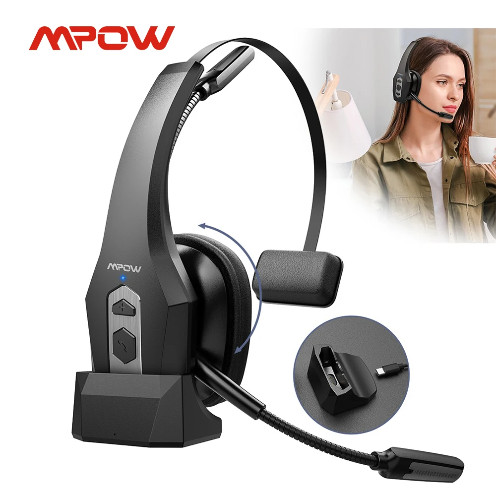 

Mpow DH16 60-Hour Bluetooth Headphones with Micrphone& Charging Base, BT V5.3 Wireless Headset for PC Laptop Call Center Office