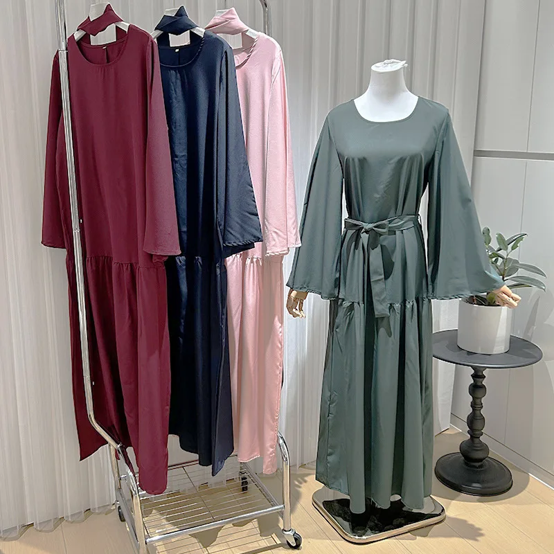 Abaya musulman pour femmes robes Jalabiya ceintures à lacets robes arabe longue Robe Islam Ramadan Eid marocain dubaï Abayas caftan