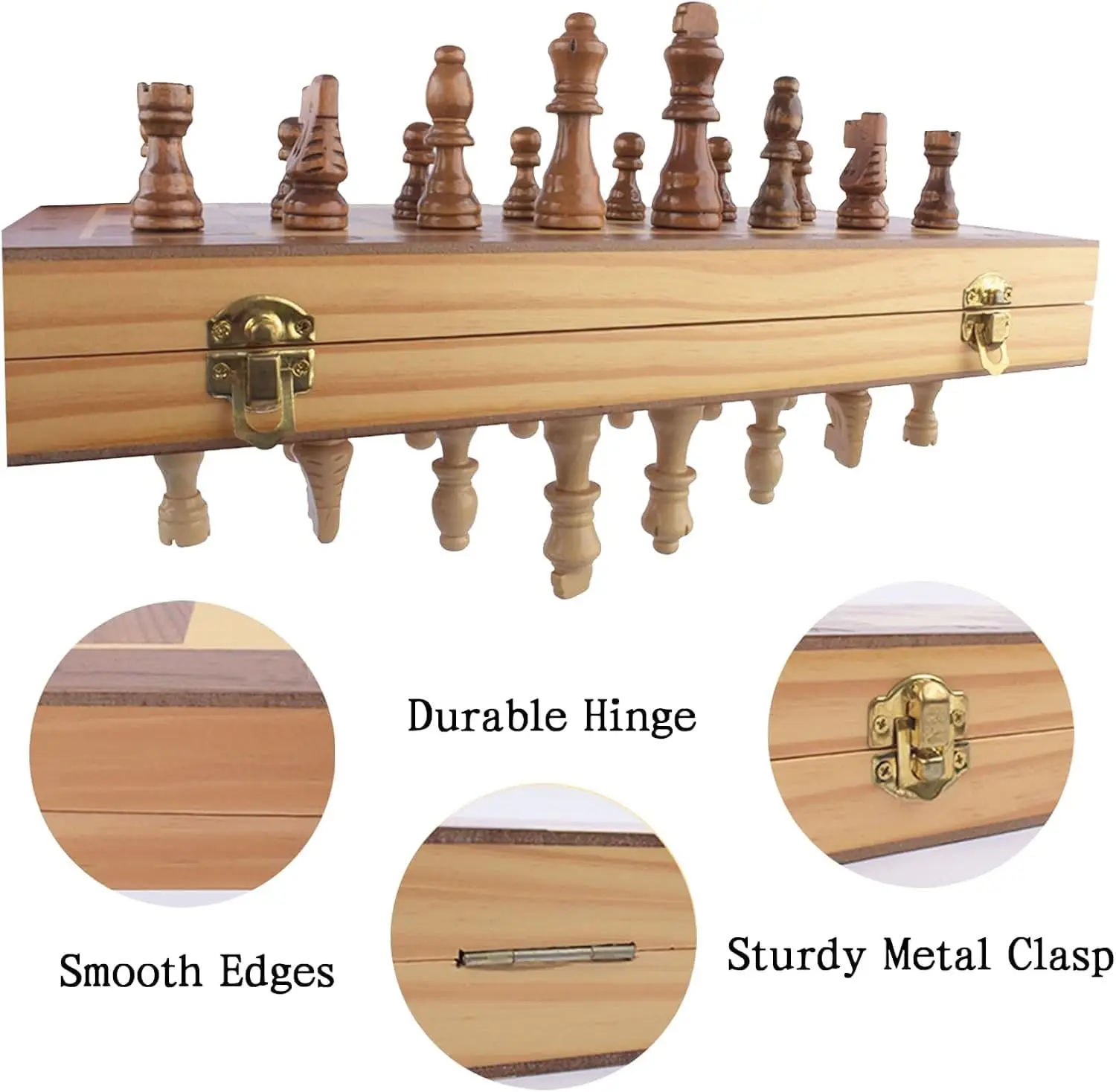 مجموعة شطرنج خشبية مغناطيسية مقاس 15 بوصة - لوح قابل للطي مع مساحة تخزين، لعبة كلاسيكية للأطفال والكبار، رائعة للسفر والهدايا #4