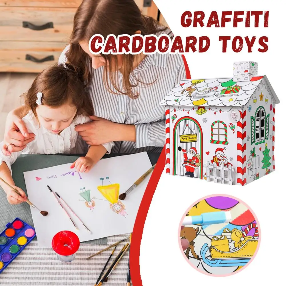 1 SZT. DIY Świąteczna Kartonowa Układanka 3D Graffiti Zabawka z Światłami i Muzyką, Zestaw do Składania, Prezent dla Dzieci, Zabawka Edukacyjna