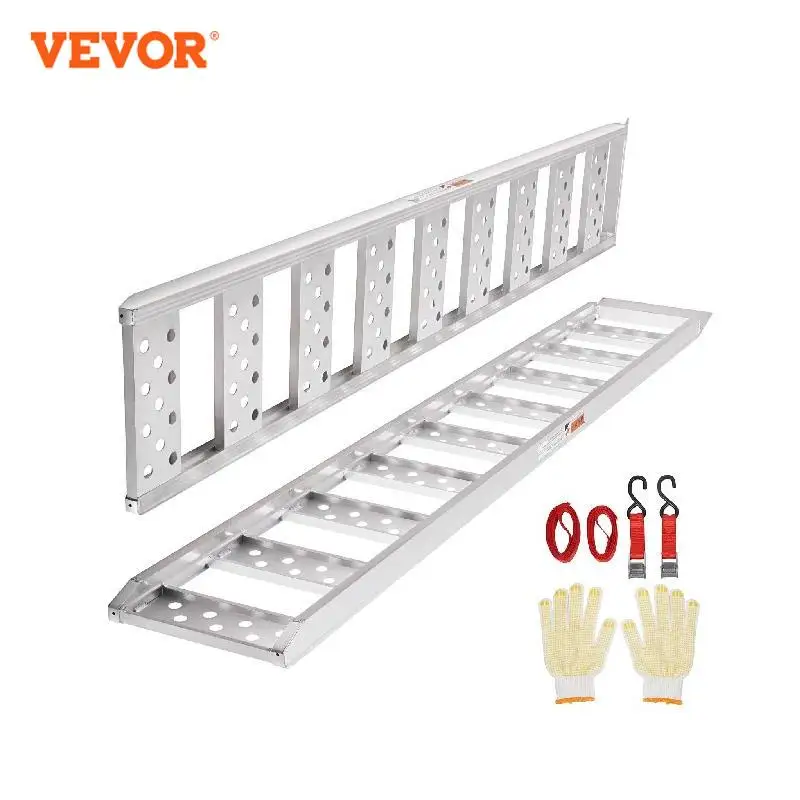 VEVOR Aluminum Ramps 1250lbs Straight Ramp with Treads and Load Straps Portable Loading Ramp for Motorcycles ATVs Trucks  2Pcs