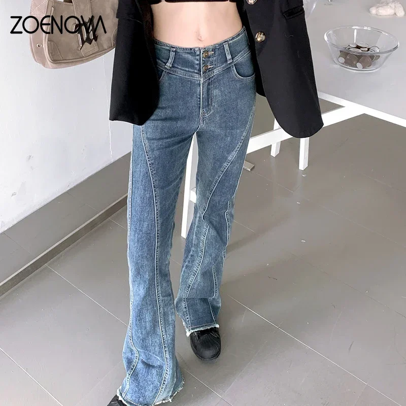 

ZOENOVA All-match Elastic Micro-flared Wide-leg Jeans Women's High Waist Slim Fit Leg Length Fashion Casual High Street Style