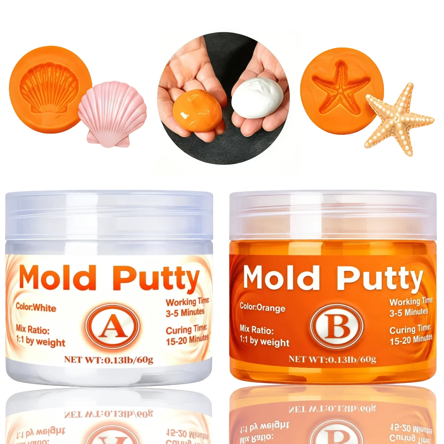 Silikon-Knetmasse DIY-Gießset (Premium Orange), geeignet für die Herstellung von 3D-Harz-Kunstformen für Weihnachtsdekorationen.